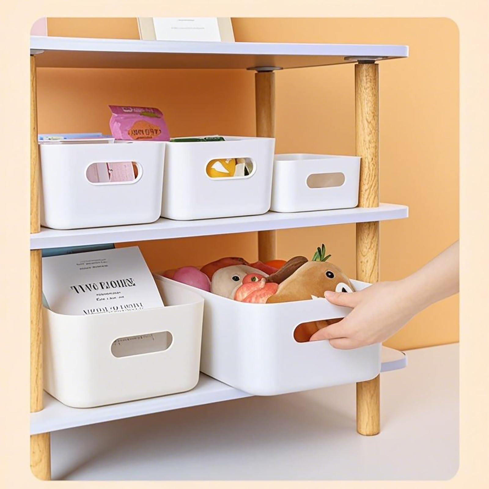 10 Pièces Boîte de Rangement en Plastique avec Poignées, 30x20x12cm, Boîte de Rangement en Plastique, pour Armoire de Cuisine, Salle de Bain, Étagère, Organiseur de Bureau (Blanc)