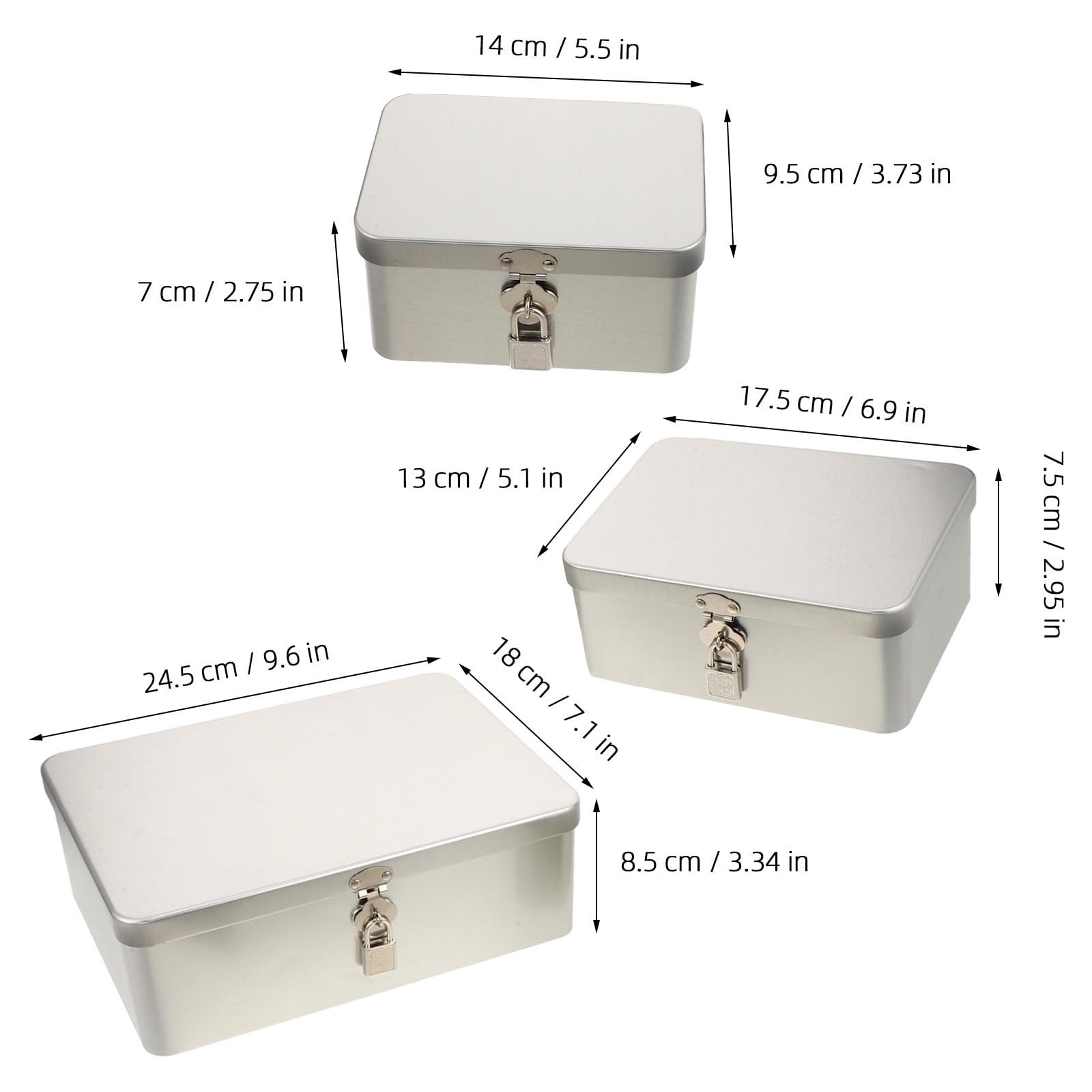 UKCOCO 3-teiliges Set Metallbehälter mit Deckel, rechteckige leere