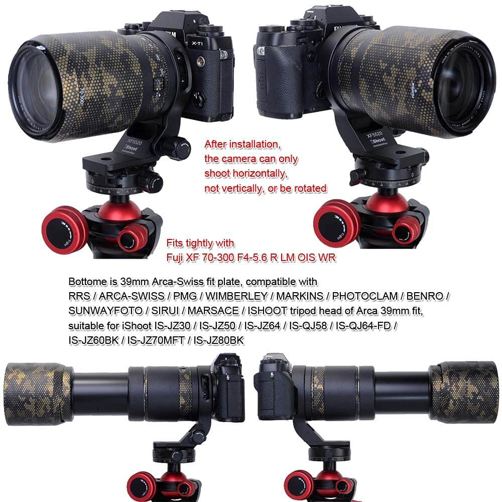 iShoot Bague de montage pour trépied compatible avec Fujifilm XF 55-200 mm f/3.5-4.8 R LM OIS & Fuji XF 70-300 f/4-5.6 R LM OIS WR, support d'objectif avec plaque à dégagement rapide Arca-Swiss Fit