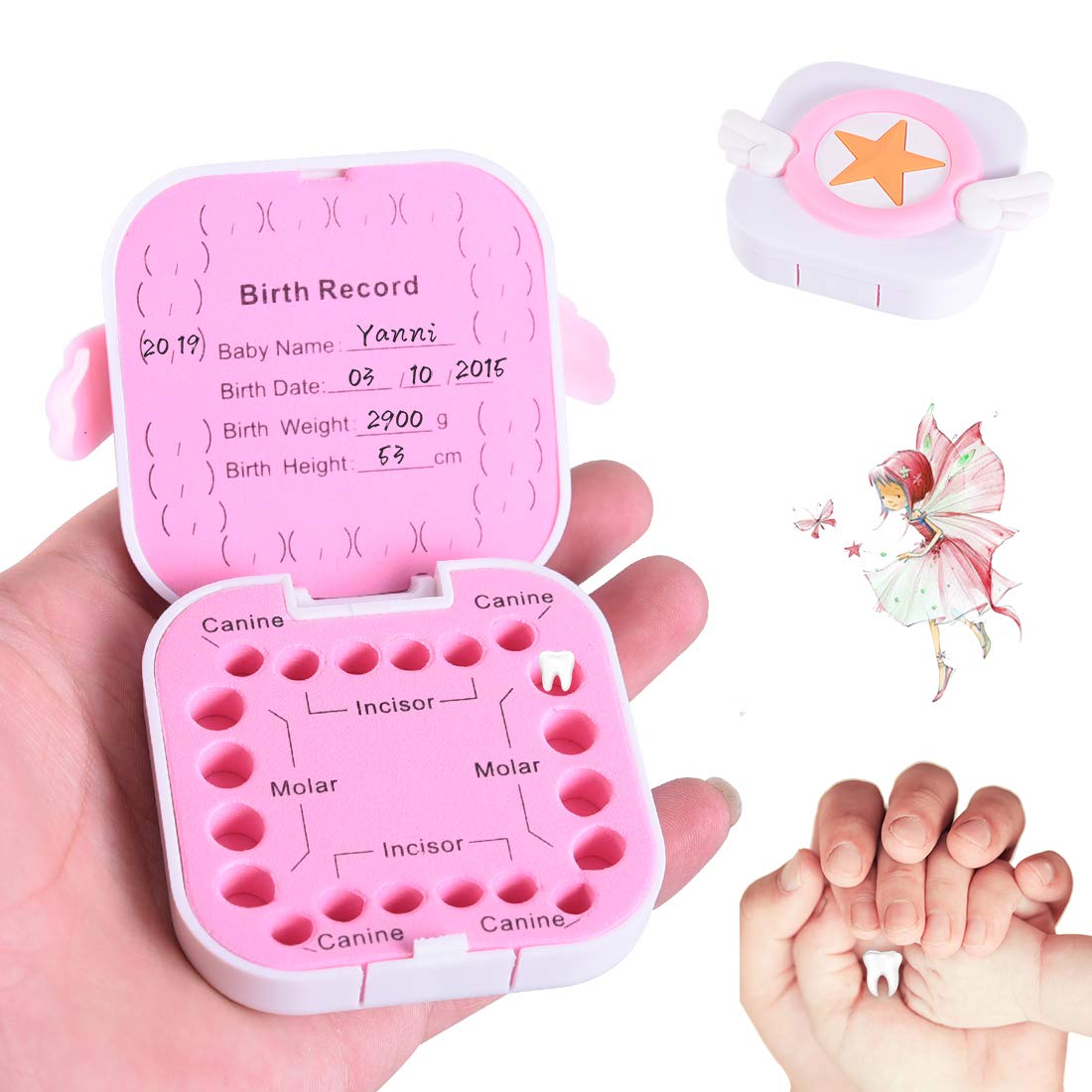 Tooth Holders for Kids Keepsake Baby Milk Teeth Storage Box with Tweezers and Sponges Children Tooth Fairy Organizer Keep Child-Wood Memory Lost Deciduous Tooth Collection (White Wing)