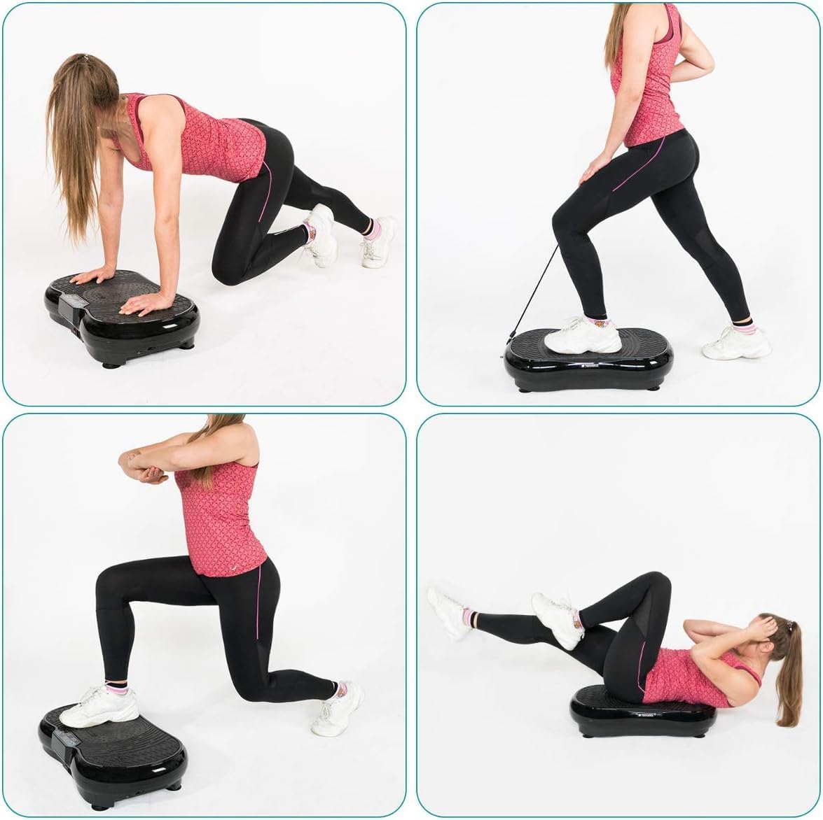 Navaris Vibrationsplatte Ganzkörper Sportgerät - Rüttelplatte Sport für Zuhause - Vibration Shaper Platte Fitness Training Bauch Beine Po - Sport Gerät mit Bändern
