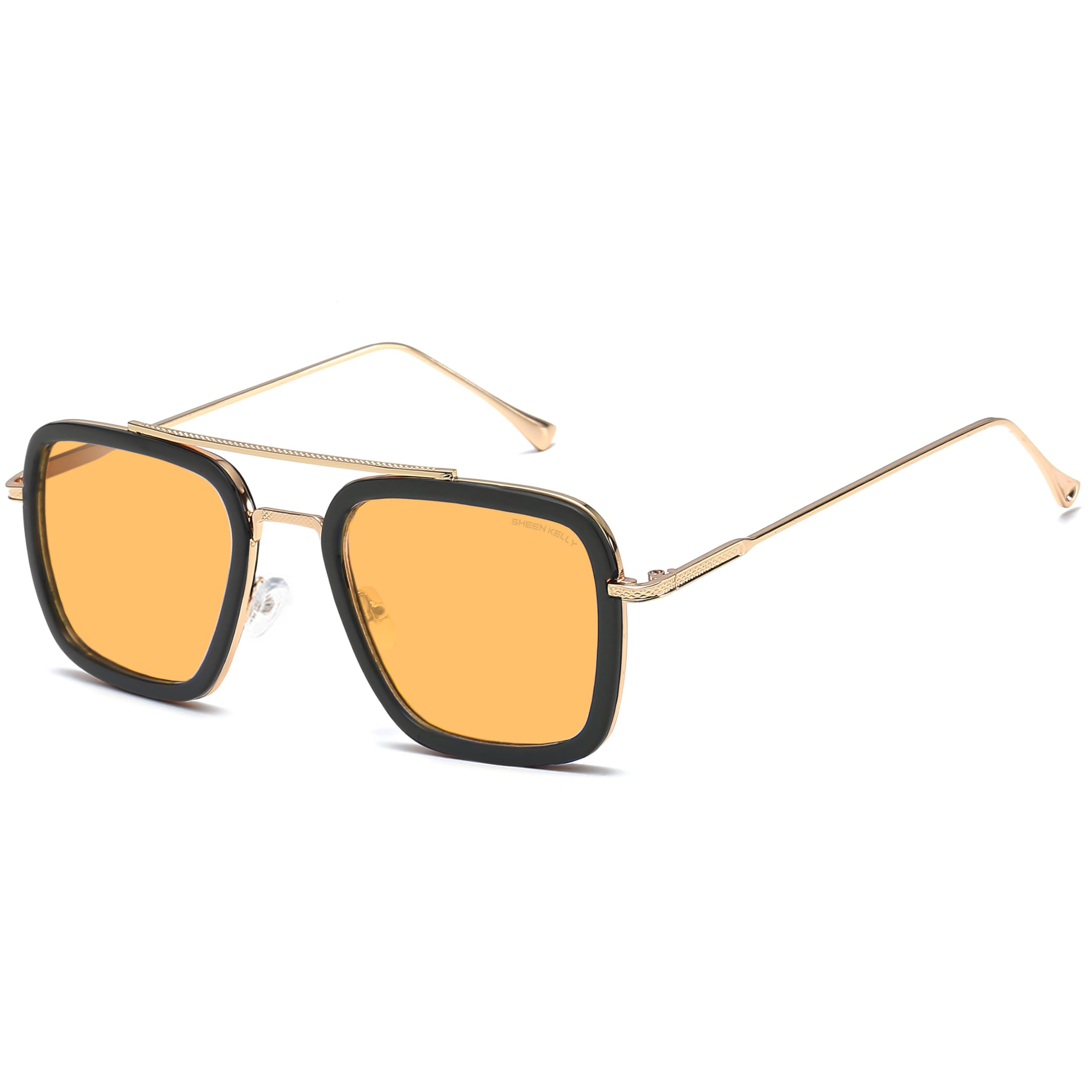 SHEEN KELLY Retro Pilot Sunglasses Classic Glasses Metal Square Frame for Men Women Eyeglasses