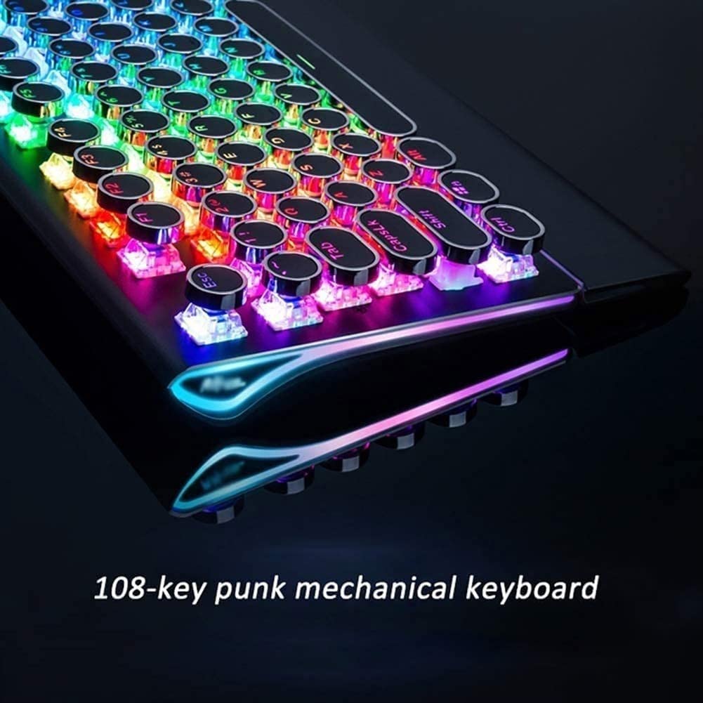 Teclado de Juego, RGB Teclado de Juego mecánico retroiluminado, Teclado mecánico ergonómico, USB Juego con Cable Ordenador Personal Teclado, 108 Teclas Multicolor