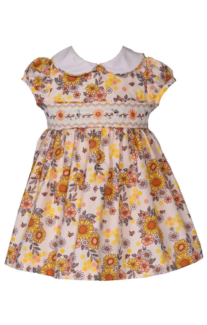 Bonnie Jean Thanksgiving Dress - Fall Autumn Harvest Sunflower Dress for Baby, Toddler, Little Girls, Yellow, 2T
