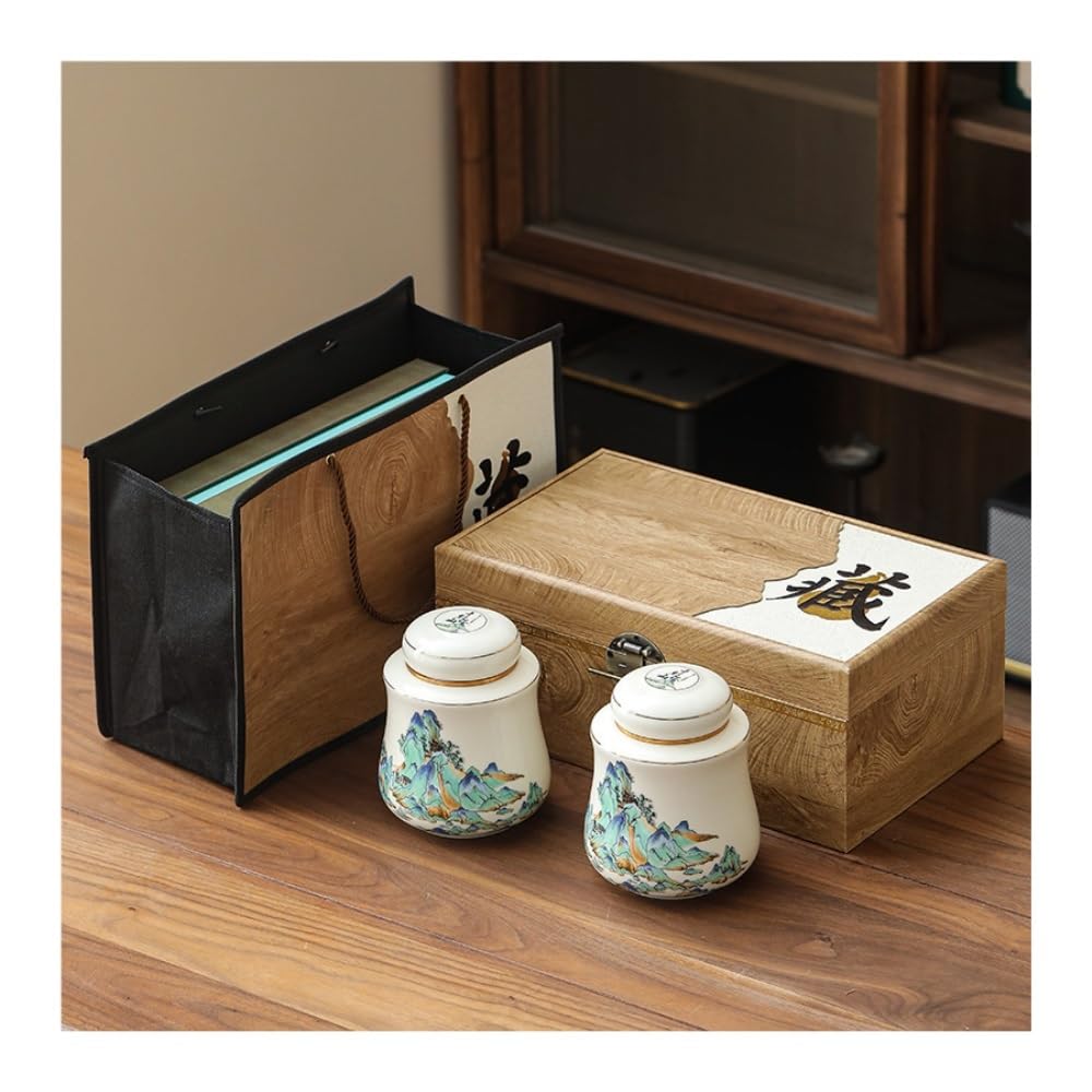 Herbata saszetka organizator Vintage podwójny słoik ceramiczny słoik do przechowywania na luźną herbatę szczelny słoik na blat kuchenny chiński zestaw do herbaty zestaw z pudełkiem upominkowym Organi