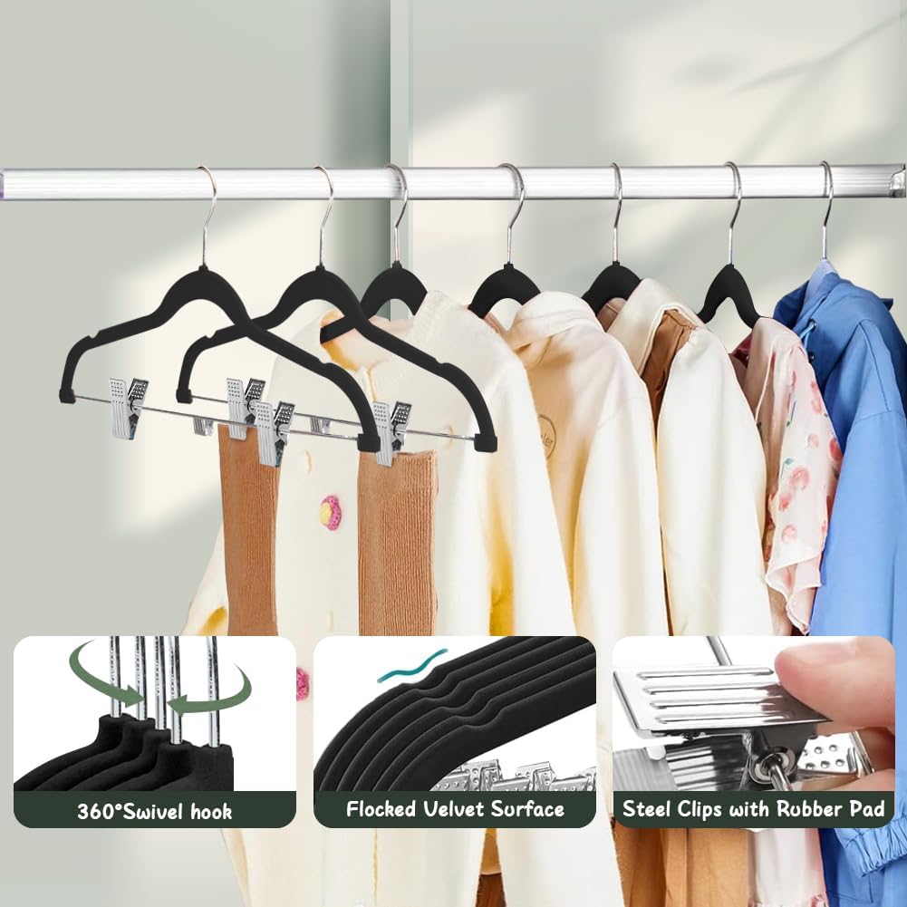 Stormix Baby Hangers, 24 Pack Non-Slip Kids Hangers with Clips - Heavy-Duty for Shirts, Pants, Skirts, Jackets, Coat (Black) - Image 3