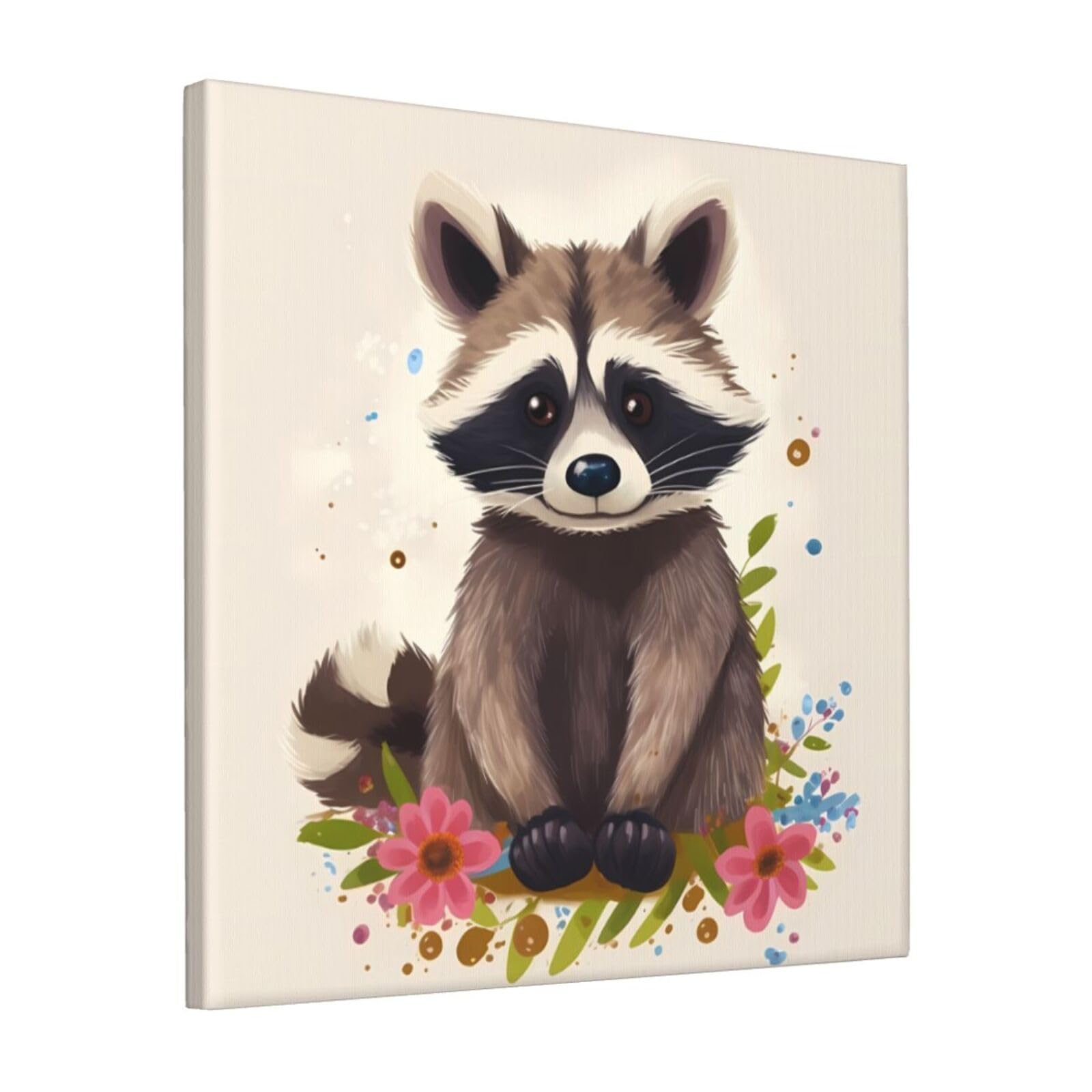 KLOPH raccoon Canvas Wall Art for Living Room 12"x12" Modern Artwork Painting for Bathroom Hanging Canvas Prints Aesthetic Wallart for Bedroom Kitchen Office Wall Decor