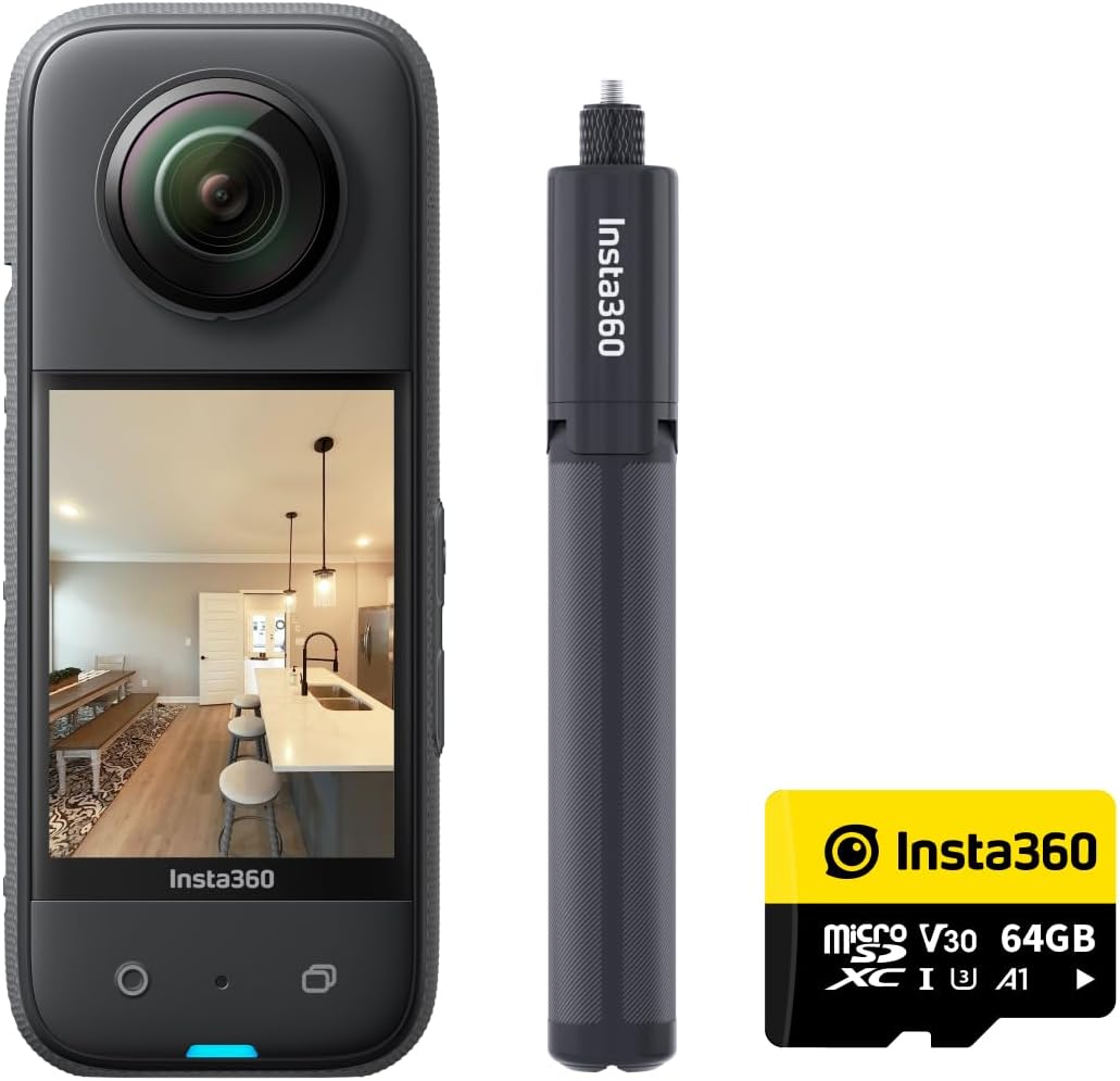 Insta360 X3 Virtual Tour Kit - 360 Virtual Tour Camera, 72MP Photo, 5.7K 360 Active HDR Video, Top Stabilization, Long-Life Replaceable Battery, Great Low Light Performance, WiFi Preview & Transfer