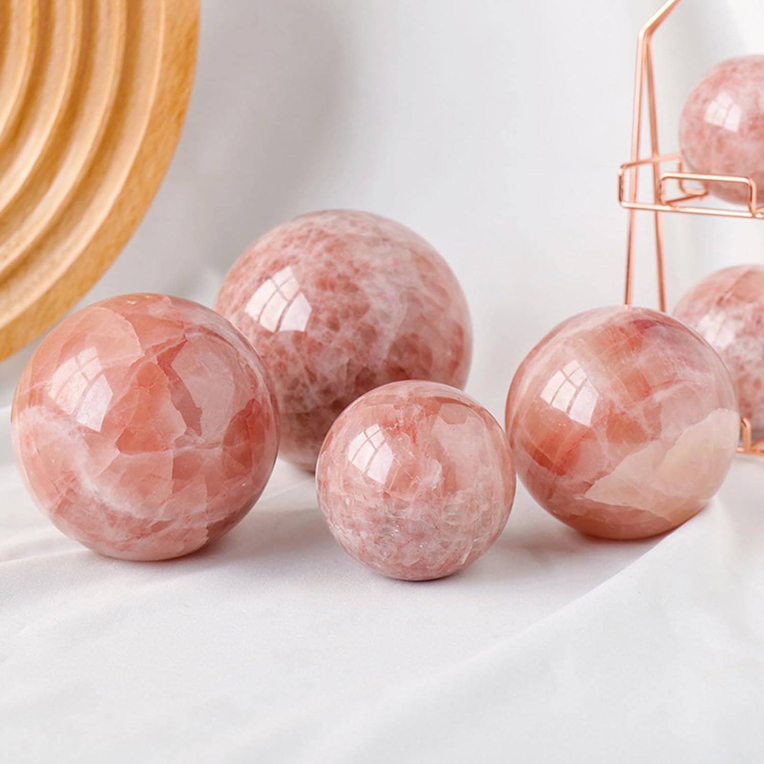 Red Calcite Crystal Ball with Stand,Real Quartz Crystal Sphere for Decoration, Polished Divination Stone Sphere for Divination Feng Shui Home Office Decoration,4~5cm