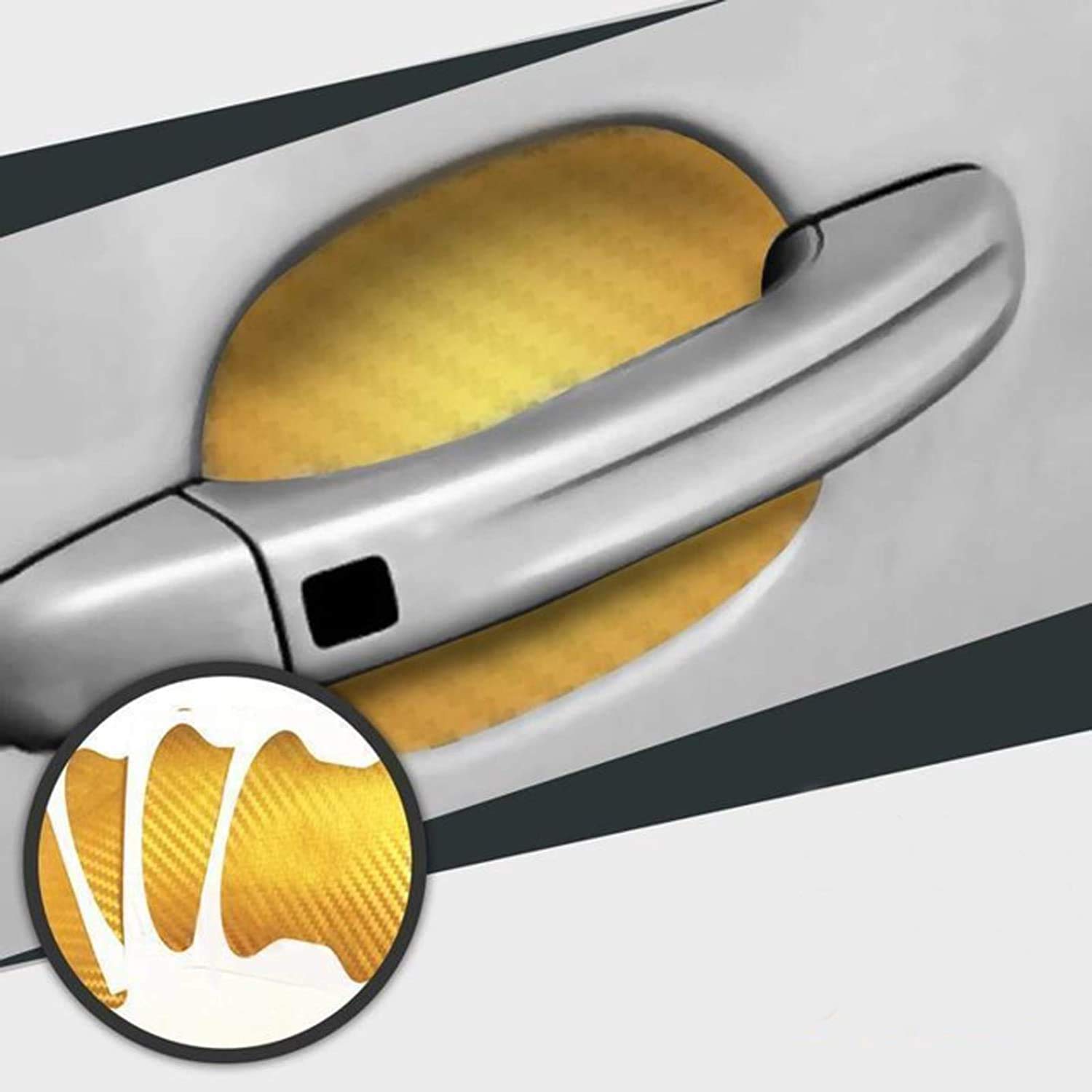 ZYTC 4pcs 3D Super Reflective Stickers Carbon Fiber Strips Car Side Door Edge Bumper Anti-Scratch Protection Guards Trim Stickers Universal (Door Handle Wrist Sticker Golden)