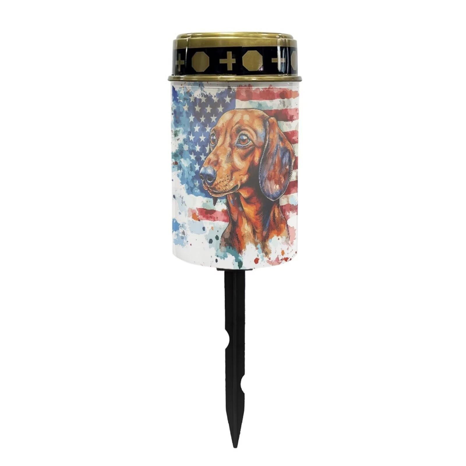 Poceacles Solar Lights Outdoor Waterproof Cemetery Solar Outdoor Candle Grave Solar Decoration Solar Votive Candles Blessed Candles for Loss of Loves One, Dachshund American Flag
