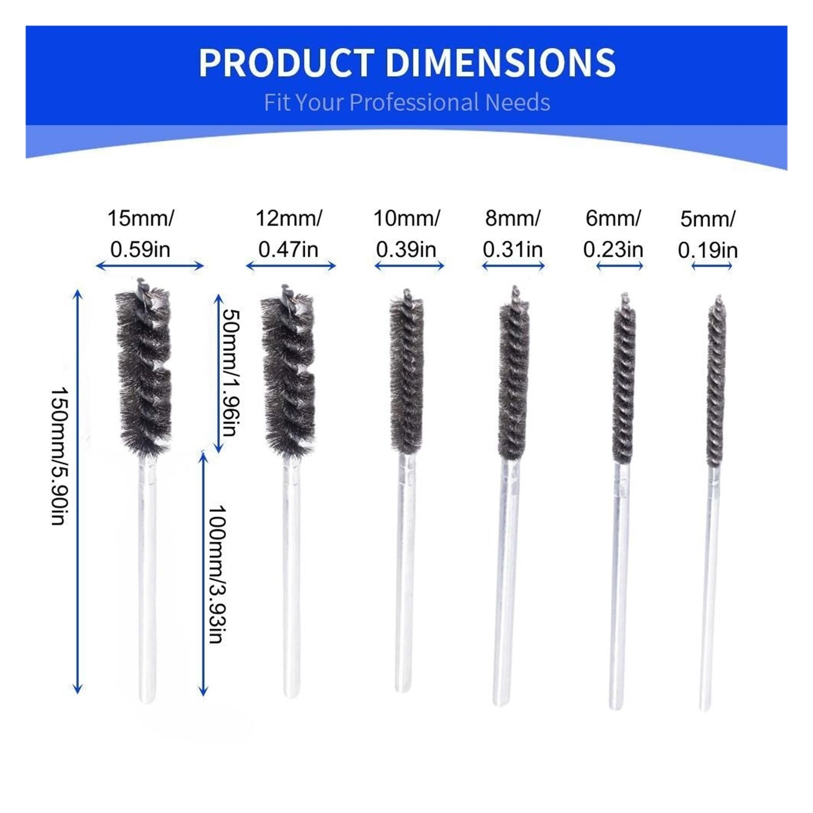 cepillo de alambre, Alambre de acero inoxidable en espiral for desbarbar tuberías eliminación óxido con taladro, herramientas manuales(Diameter 15mm)