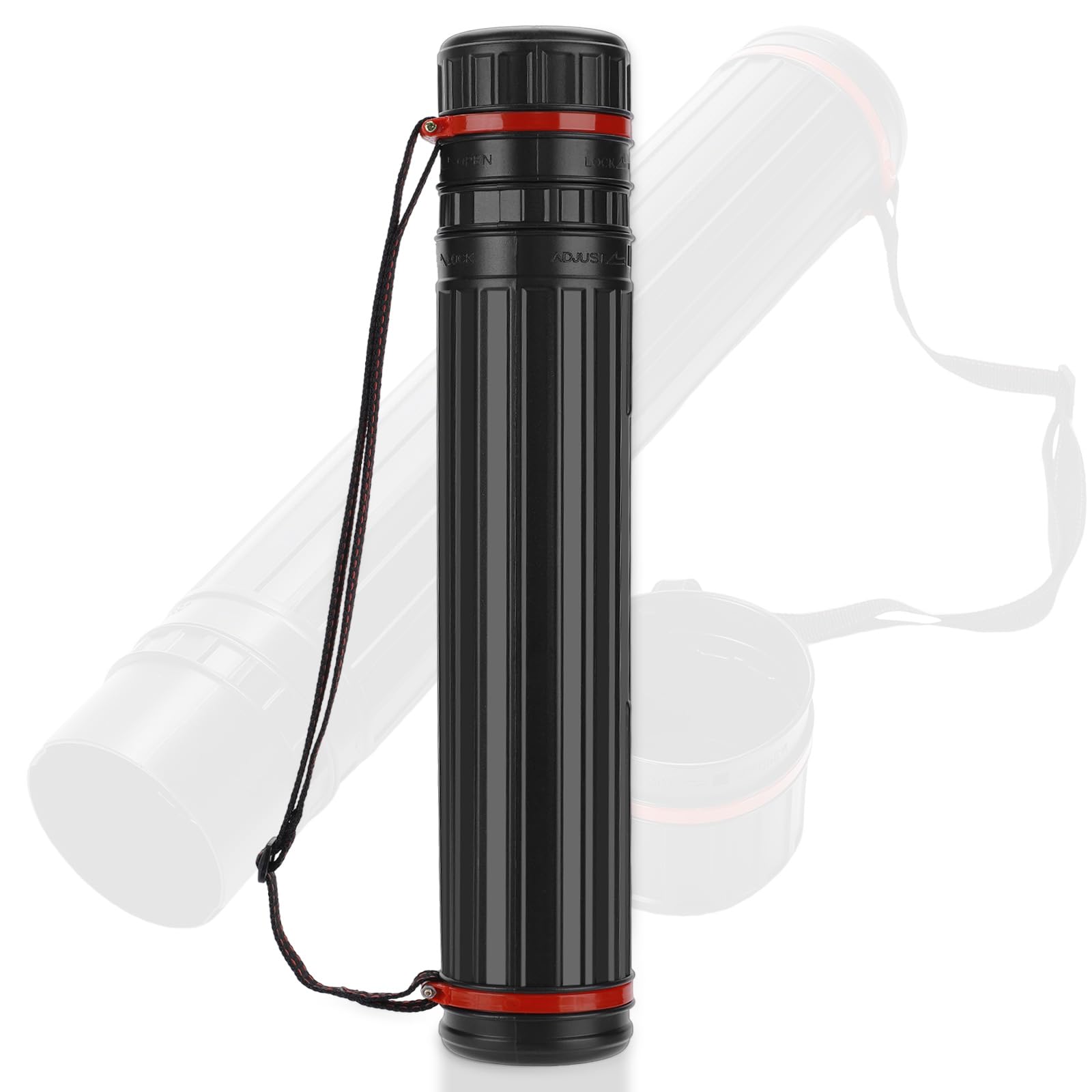 DEWEL Adjustable Poster Tube 76-125 CM, Diameter is 12 CM, Large Plastic Black Fishing Rods Storage Tube