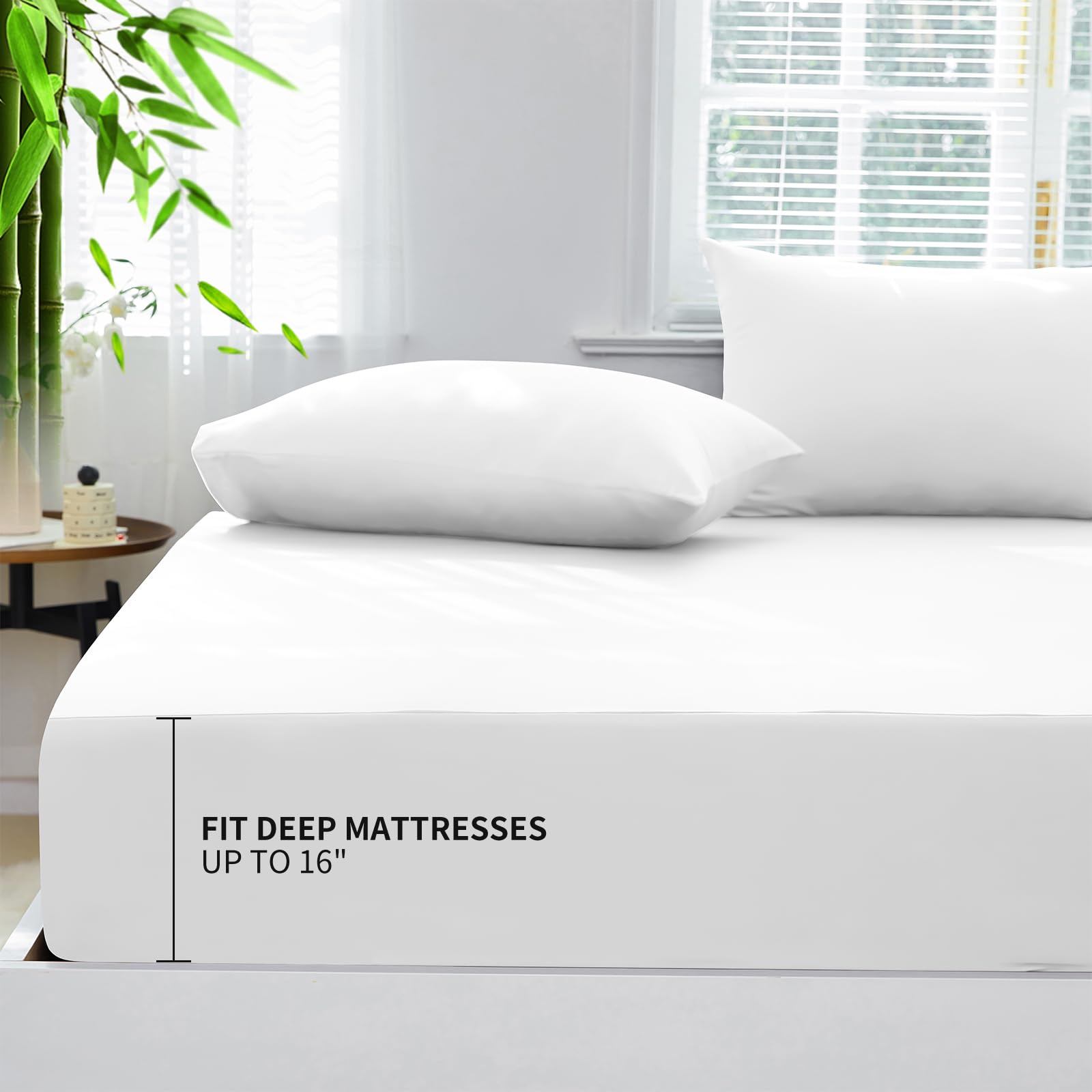 Twin Fitted Sheet with Pillowcases Set - 100% Viscose Derived from Bamboo - 400 Thread Count Cooling Fitted Sheet for Hot Sleeper - 16" Deep Pocket Fitted Sheet, Breathable (Twin, White)