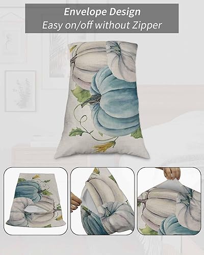 Miniatura 7 de Fundas de almohada de tamaño King con calabazas de color verde azulado otoñal, fundas de almohada suaves decorativas para sofá de cuerpo largo,