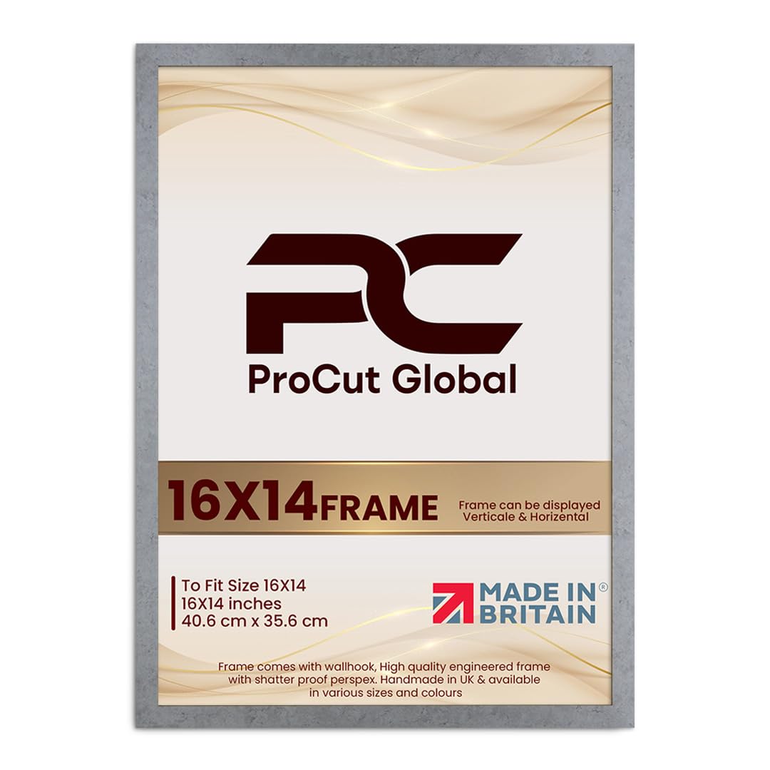 Procut Global 16X14 Grey Marble Picture Frames - Modern Wooden Photo Frame with Shatterproof Perspex for Wall or Tabletop - Perfect for Posters, Certificates, Prints - Sizes & Colors Available