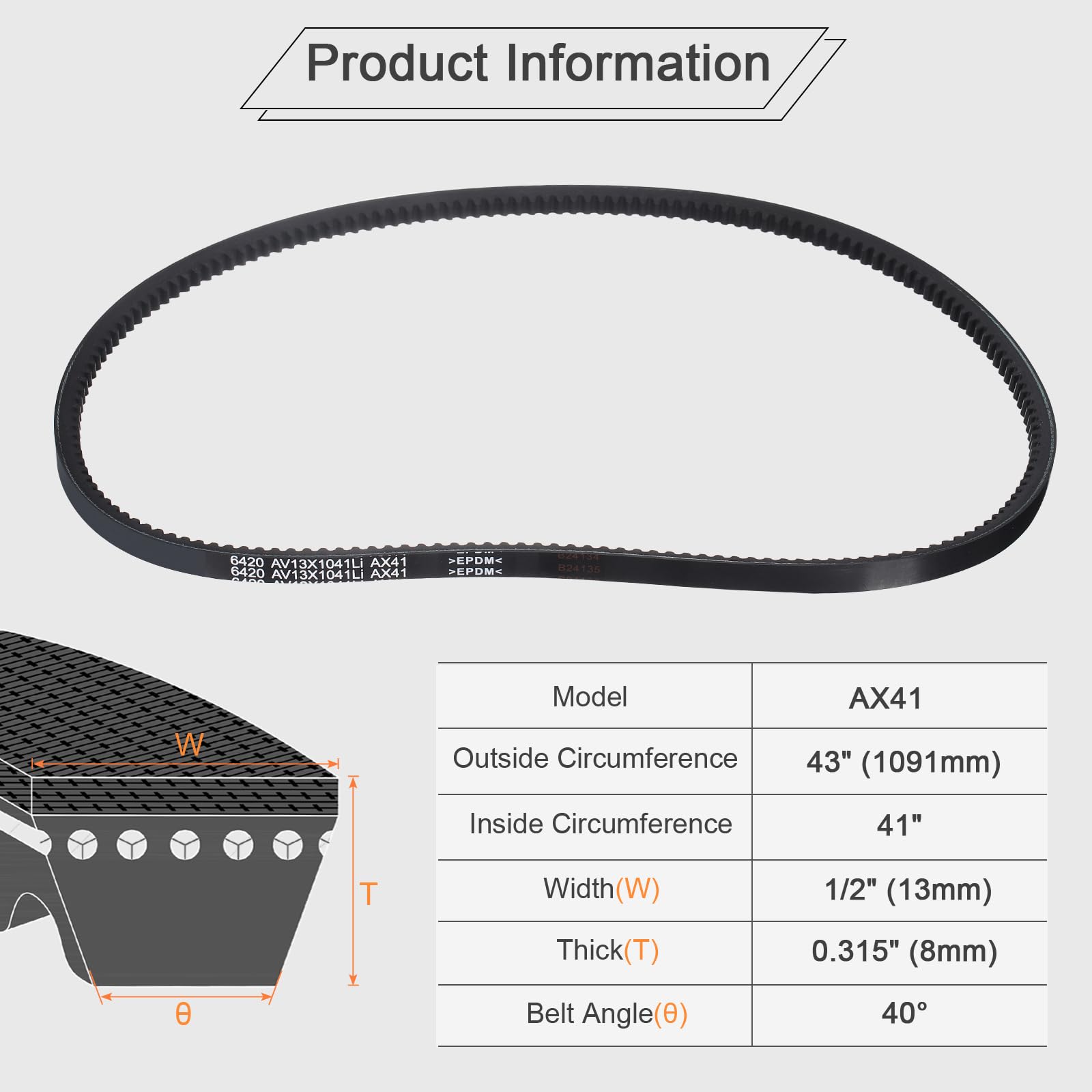 uxcell 4Pcs AX41 EPDM V-Belt, Raw Edge Cogged Industrial Rubber V Belt 1/2" Width x 43" Outer Circumference — Amazon image 2