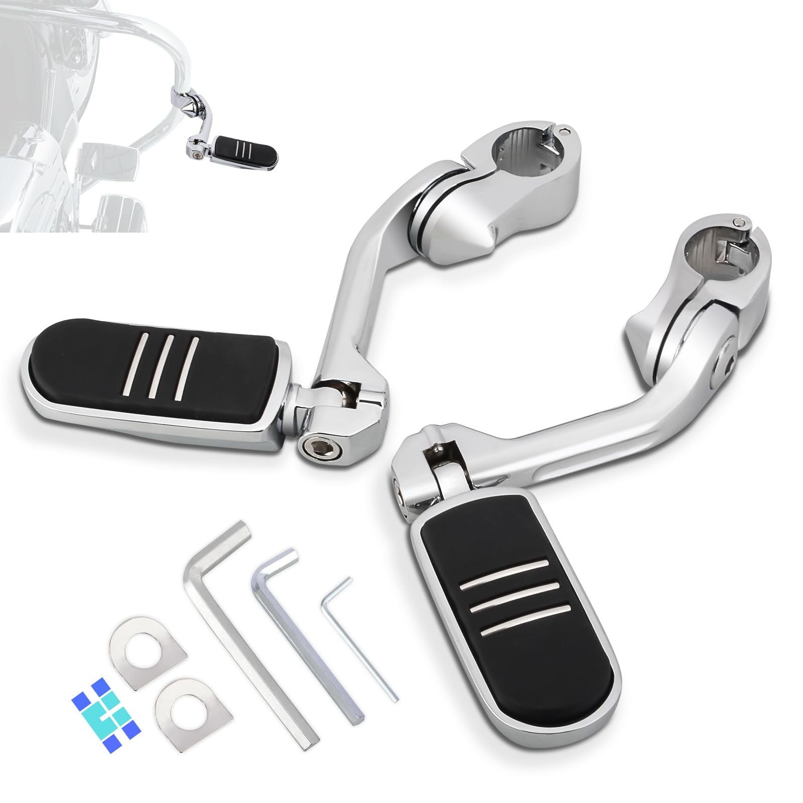 Regulowane podnóżki do autostrady 32 mm z zestawem do montażu pod długim kątem, uniwersalne do Harley, Honda, Kawasaki, Suzuki, Yamaha, Indian, Victory Motorcycle w/1-1/10.2 cm osłona