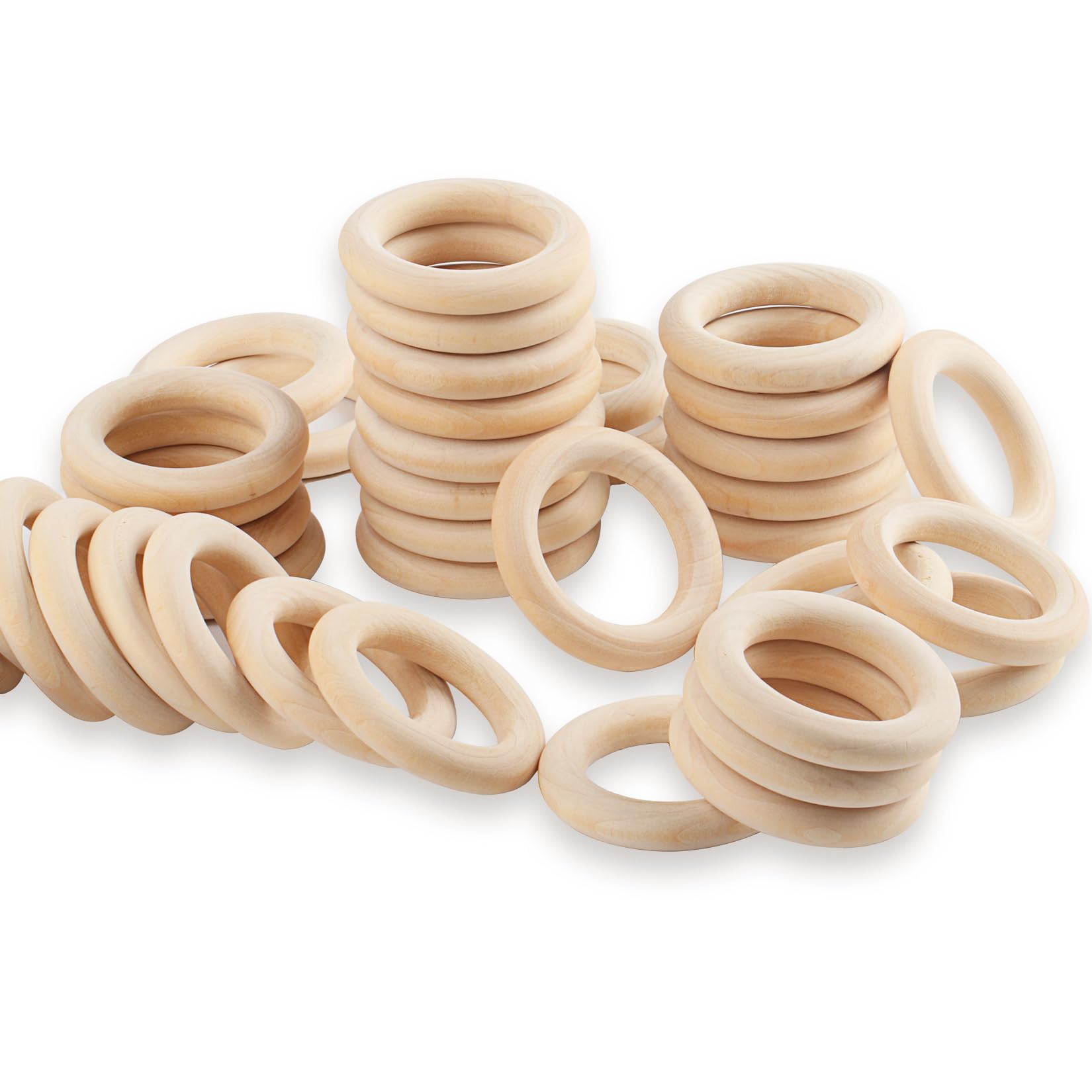 40 Pcs Wooden Rings for Crafts, 50mm Natural Unfinished Wood Rings, Wood Teething Ring Loops Pendants for DIY Arts and Crafts Curtain Jewelry Making Home Decor(50mm) โ image 1