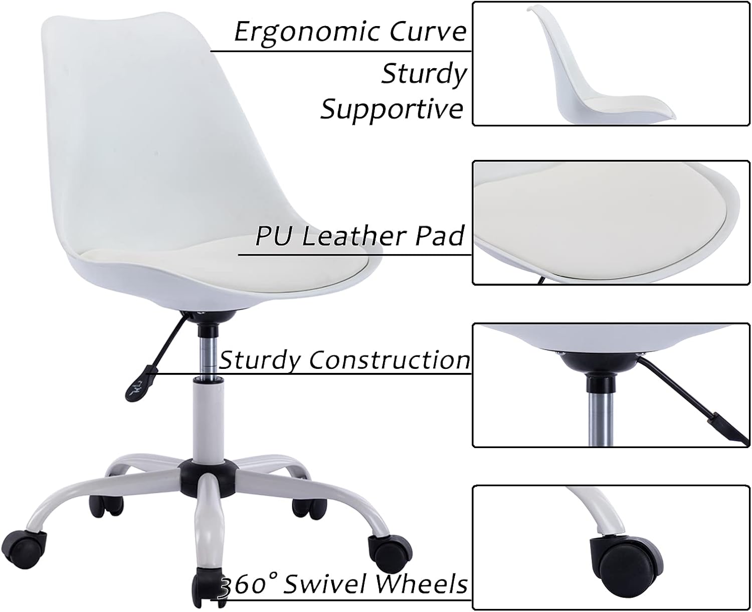 Best Cyber Deals 🔥 Janoray Modern Desk Chair, Swivel Rolling Home Office Task Chair Cute Computer Chair Armless PU Leather Seat for Work, Study, Vanity, Student, Teens, Women, Girls, Kids, White 🔥 Crazy Deals Janoray Modern Desk Chair, Swivel Rolling Home Office Task Chair Cute Computer Chair Armless PU Leather Seat for Work, Study, Vanity, Student, Teens, Women, Girls, Kids, White