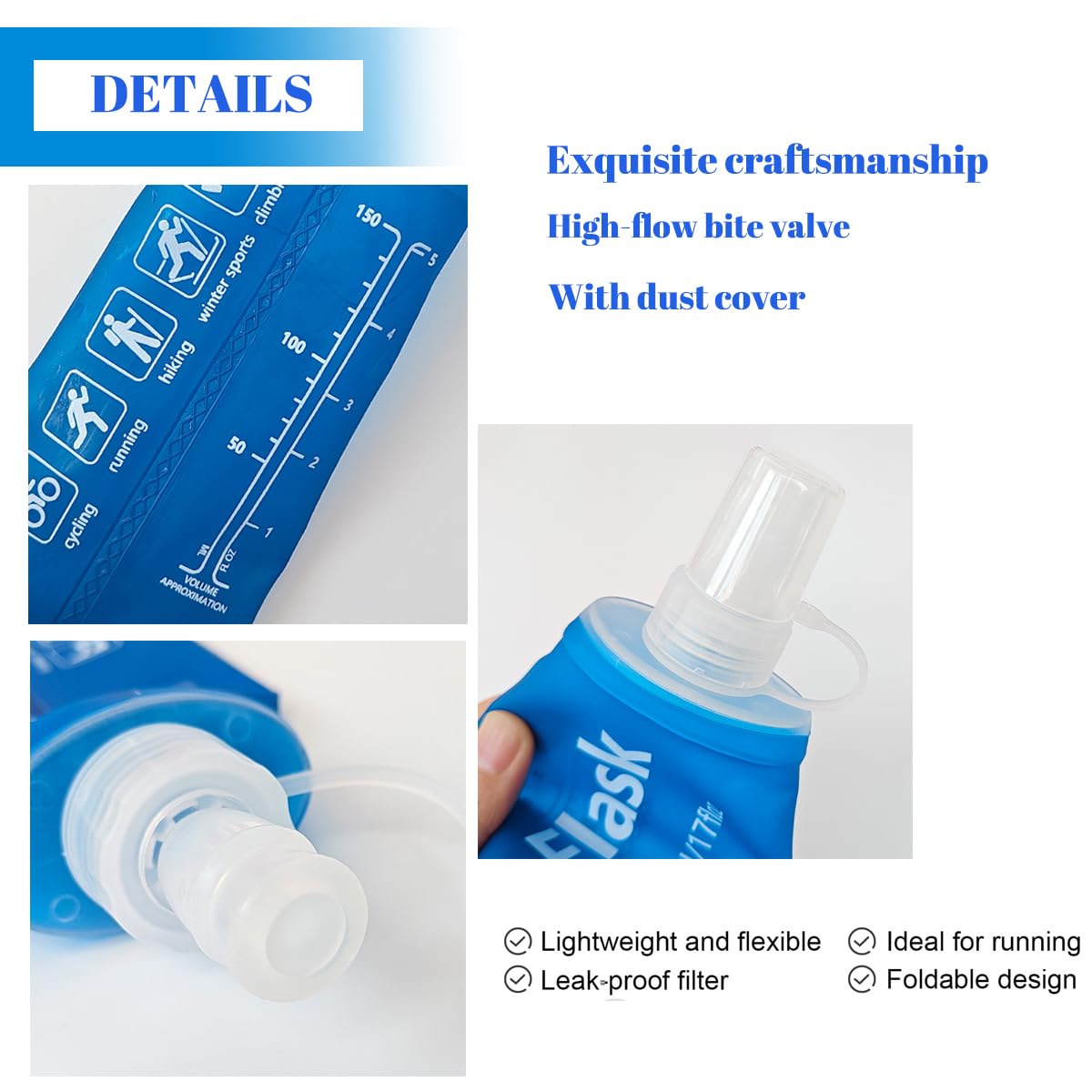 TXSN 250ML Soft Flask, Running Water Bottle Foldable TPU Hydration Flask for Running Hydration Pack Cycling Hiking Marathon, Pack of 2 - Image 3