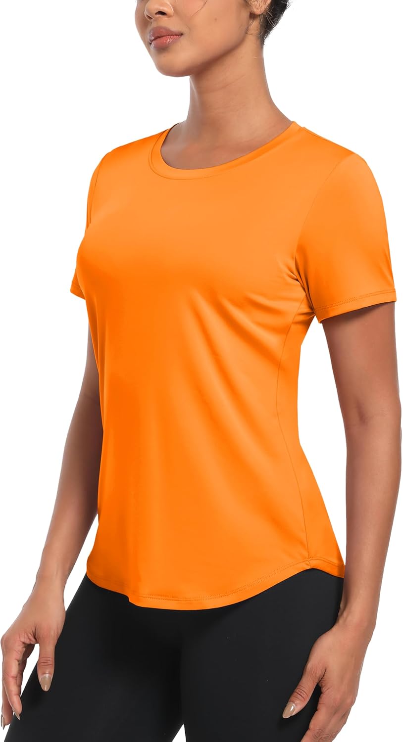 MAGCOMSEN Short Sleeve Tops for Women UPF 80+ Workout Swim Dry Fit Moisture Wicking Athletic Quick Dry T-Shirts Orange M - Image 6
