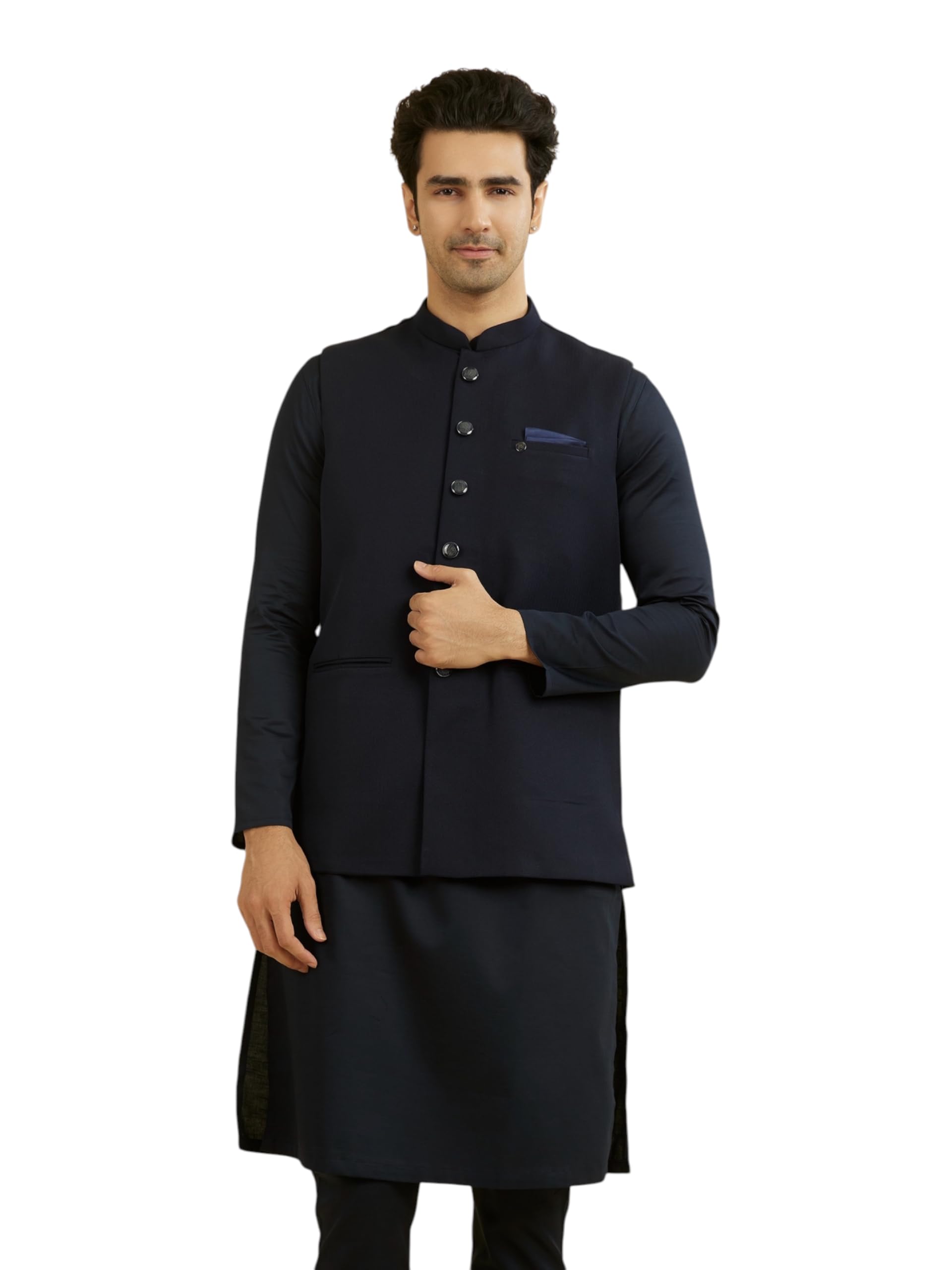 manyavar Men's Blended Rayon Self-Design Buttoned Waistcoat (1pc)-picture-24