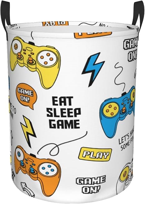 Amazon ランドリーバスケット 洗濯物用かご 折りたたみ 洗濯カゴ ジョイスティックゲームパッドのイラストとスローガンのテキスト 洗濯カゴ マウスパターン 収納ボックス 雑貨収納 防水 折りたたみ 取っ手付き かわいい 人気ダッズ 40x50cm ランドリー収納 オンライン通販