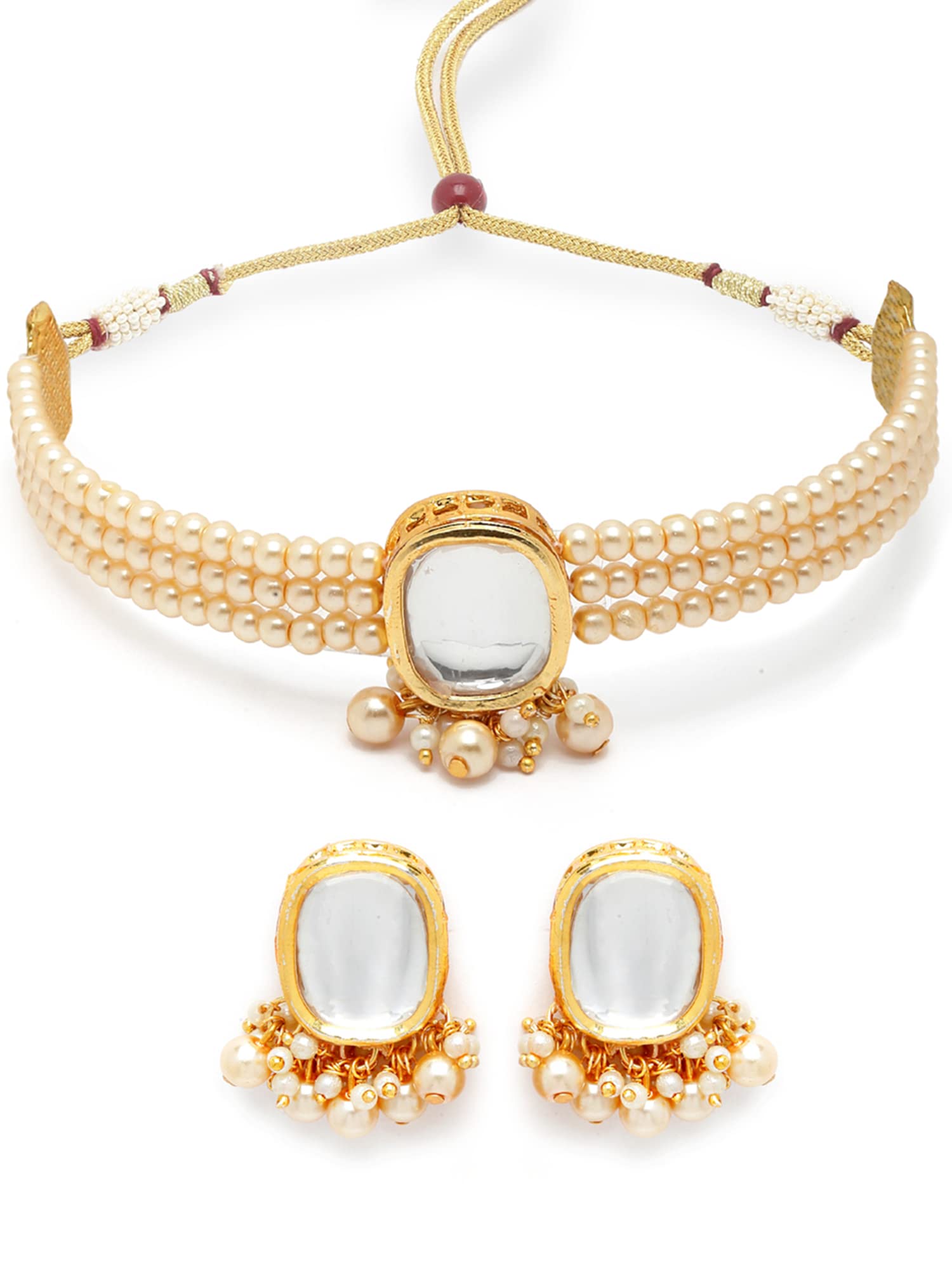 Karatcart Golden Pearl Beaded Polki Kundan Choker Necklace Set for Women (B0B3S6Z3R3) Amazon Price History, Amazon Price Tracker