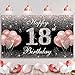 HTDZZI 18th Birthday Decorations for Girls, Happy 18th Birthday Backdrop Banner Rose Gold, 18 Year Old Birthday Party Yard Sign Photo Booth Props Background Decor Supplies for Women, Fabric