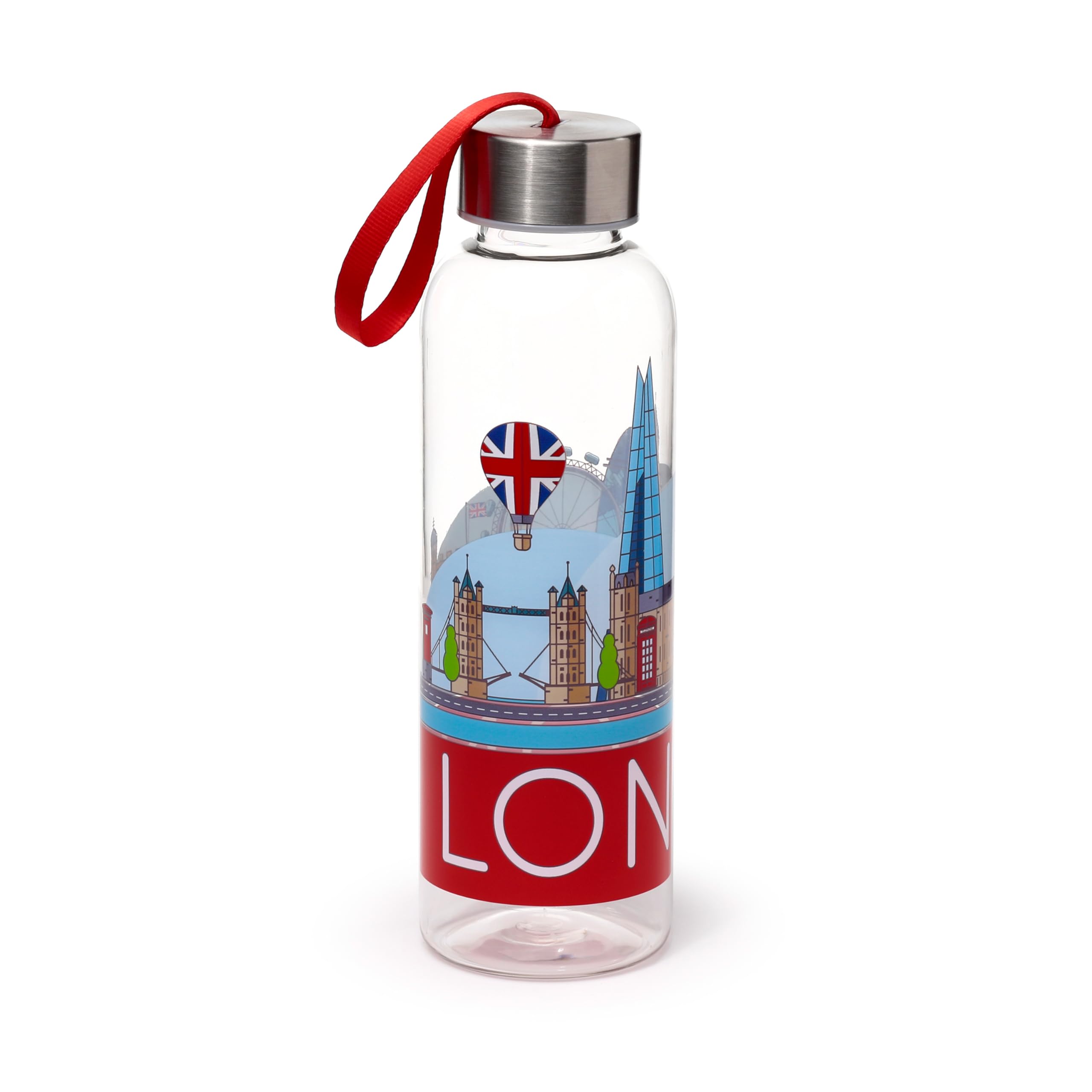 Puckator London Icons Panorama 500ml Water Bottle with Metallic Lid - Reusable Water Bottle For Girls Boys Childrens For School Nursery - Translucent - Cute Design - Pp 500ml