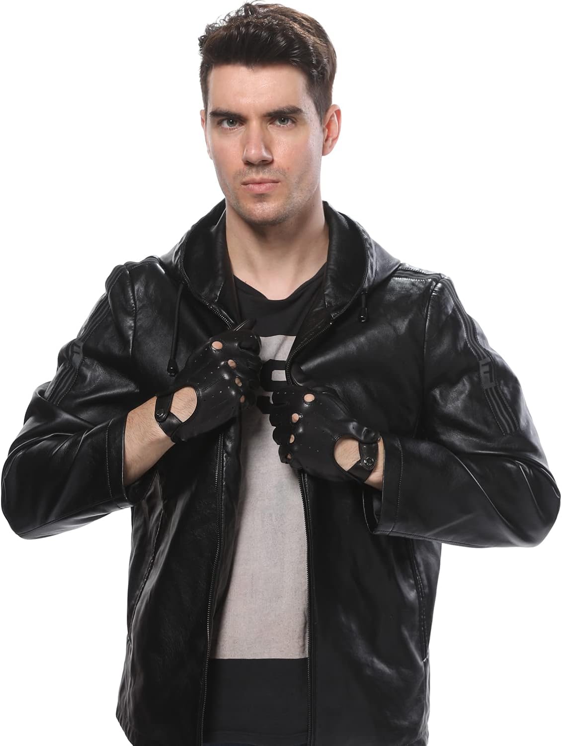 LIBO Genuine Leather Driving Gloves for Men Women, Unlined Full Finger Motorcycle Gloves, Button Closure (Non Touchscreen) - Image 7