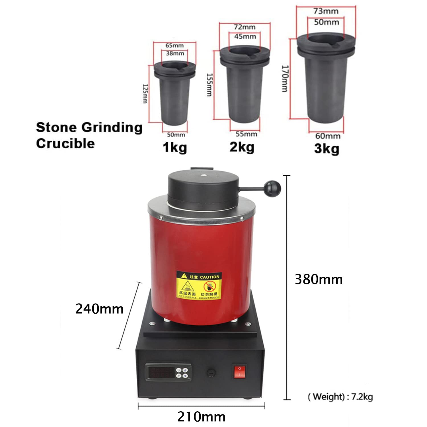 Qiang Four à Fondre Électrique Numérique pour Métal 2102°F (1150°C) Four Fusion d'or Fonderie de Métal avec Creuset Graphite pour Raffinage Ferraille de Fusion Argent Cuivre Aluminium,Red-2KG
