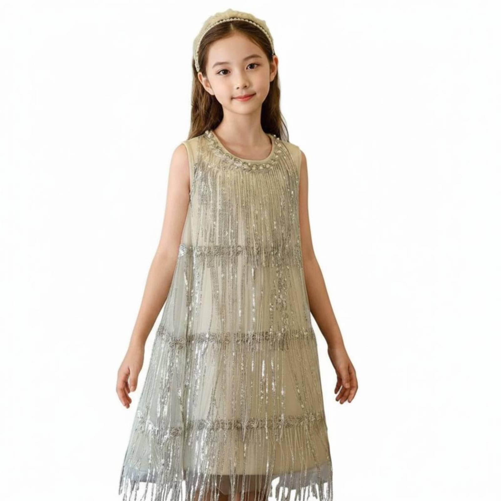 predolo Vestido Brillante con Flecos sin Mangas Vestido de Lentejuelas Ropa Infantil para Fiesta