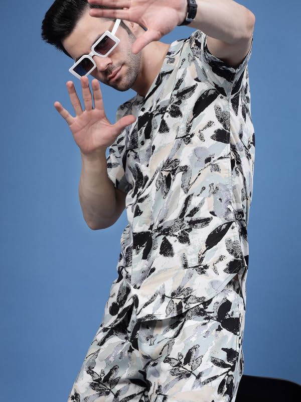 Image of RIGO Printed Co-Ord Set for Men's | Casual Shirt & Shorts Night Suit Set | Lounge-Wear Nightdress Pajama Set for Men's | Night Wear, Beach Wear, Vacation Wear Outfit - Rayon, Multicolor