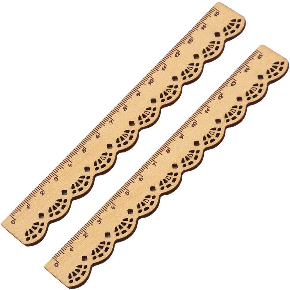 Fituenly Natural Wood Ruler 15Cm Cute Lace Edge Wooden Rulers Wood Measuring Ruler For Home Office Tailor Shop School Supplies