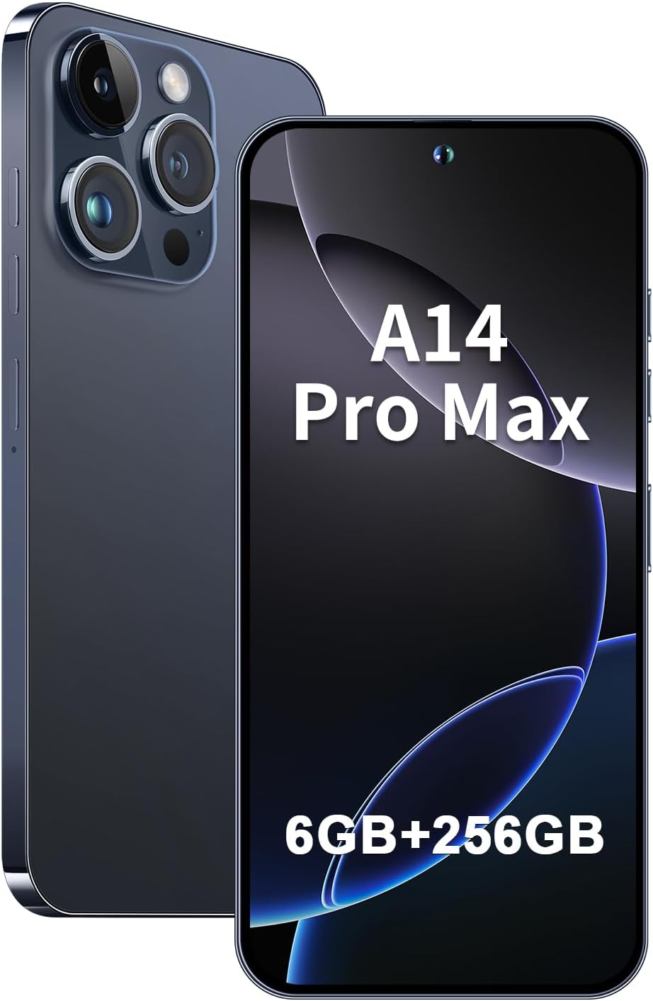 14 Pro Ma x Unlocked Android Phone 6GB+256GB Cell Phone 6.8-inch HD Screen Unlocked Phone 6800 mAh Large Battery 24MP+50MP Camera Smartphone 5G Dual SIM (Navy Blue)