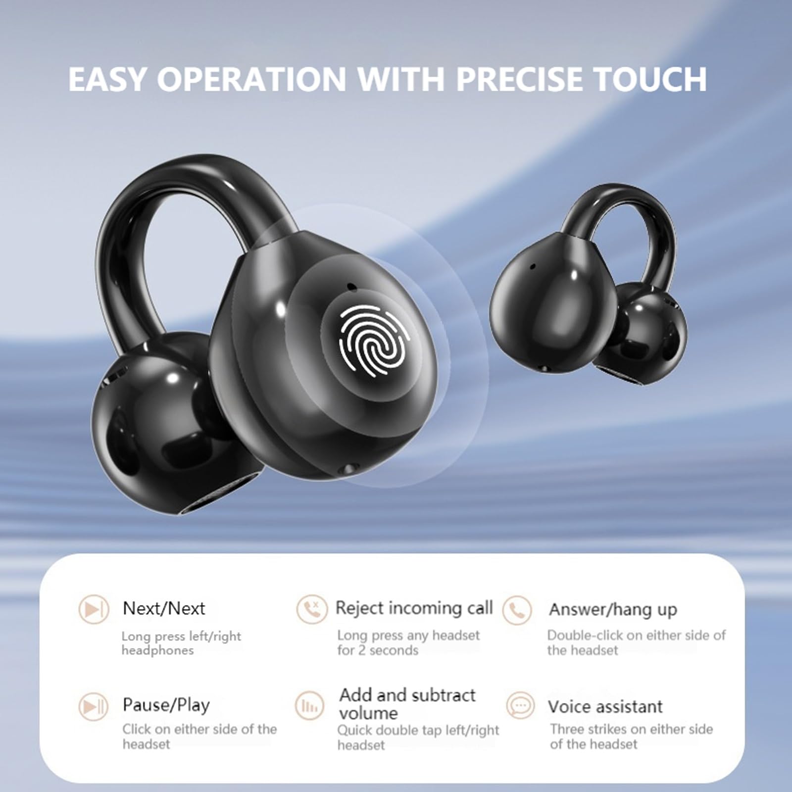 Auriculares Bluetooth inteligentes con pantalla táctil (2025), con clip, inalámbricos y abiertos for música y llamadas, con pantalla táctil LED audiovisual, deportivos, resistentes al agua(Purplex2)