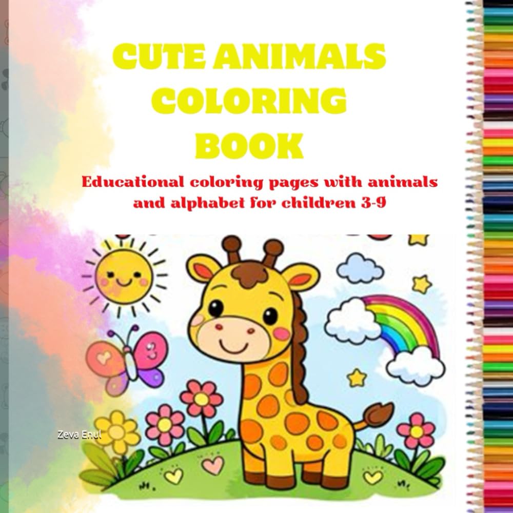 CUTE ANIMALS COLORING BOOK: Educational coloring pages with animals and alphabet for children 3-9