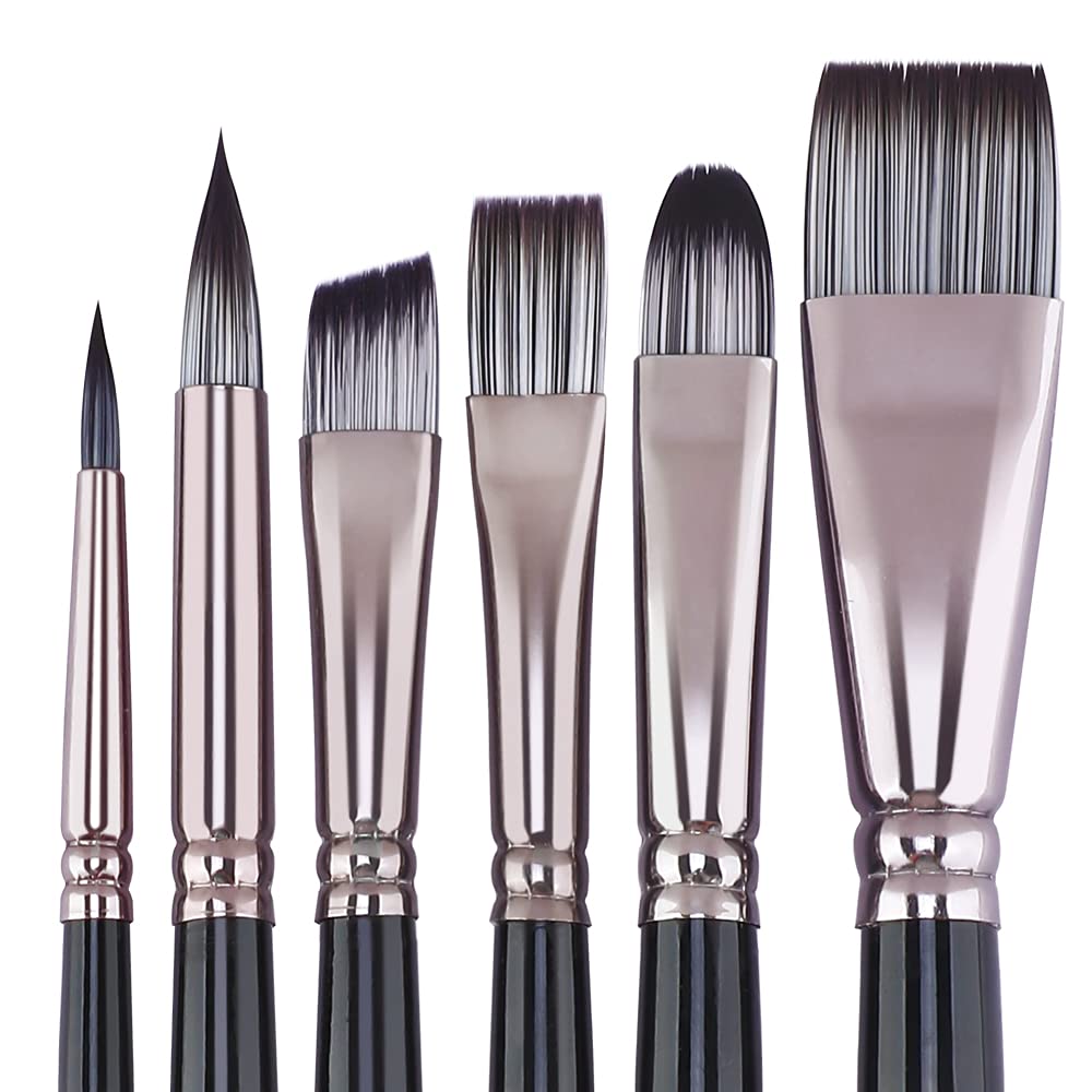 6pcs Fine Artist Painting Brush Set for Acrylic Watercolor Gouache Oil Painting