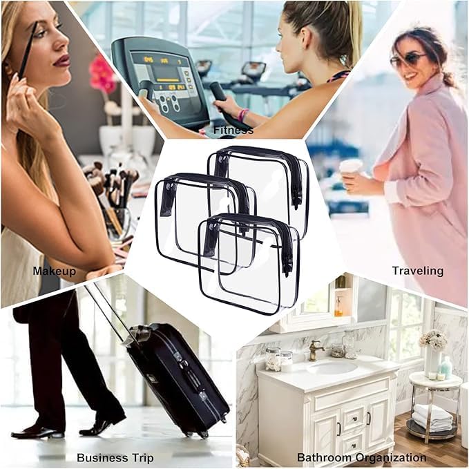 BEHAHAI 3Pcs Clear Travel Toiletry Bags, TSA Approved Cosmetic Makeup Bag, Portable Travel Accessories Airport Airline Compliant Bag for Men and Women. (Transparent) 4