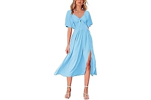 Womens Flowy Bow Tie Front V Neck Midi Dress with Slit Casual...