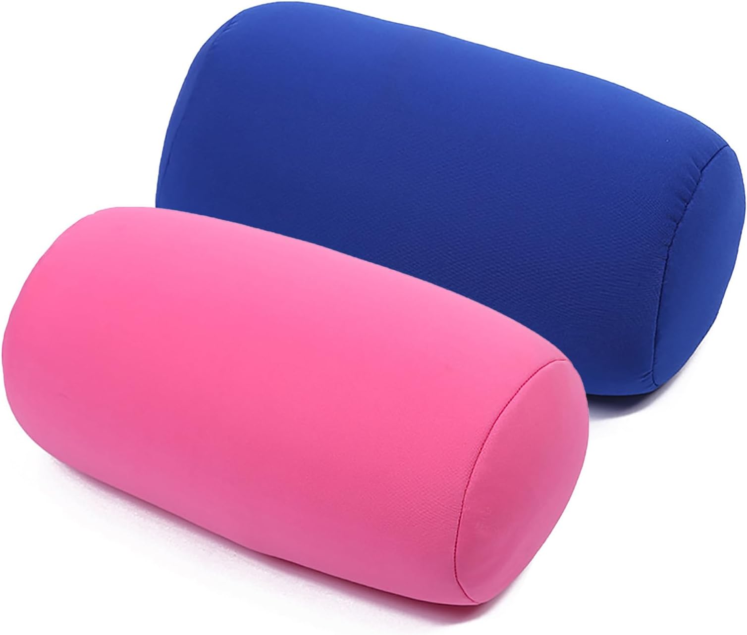 2Pcs Microbead Neck Roll Pillow, Squishy Neck or Back Support Tube Bean Pillow Cervical Cylindrical Cushion Sleeping Pillow for Home Bed Sofa Travel Rest, 11.8 x 6.3 Inch, Pink and Blue