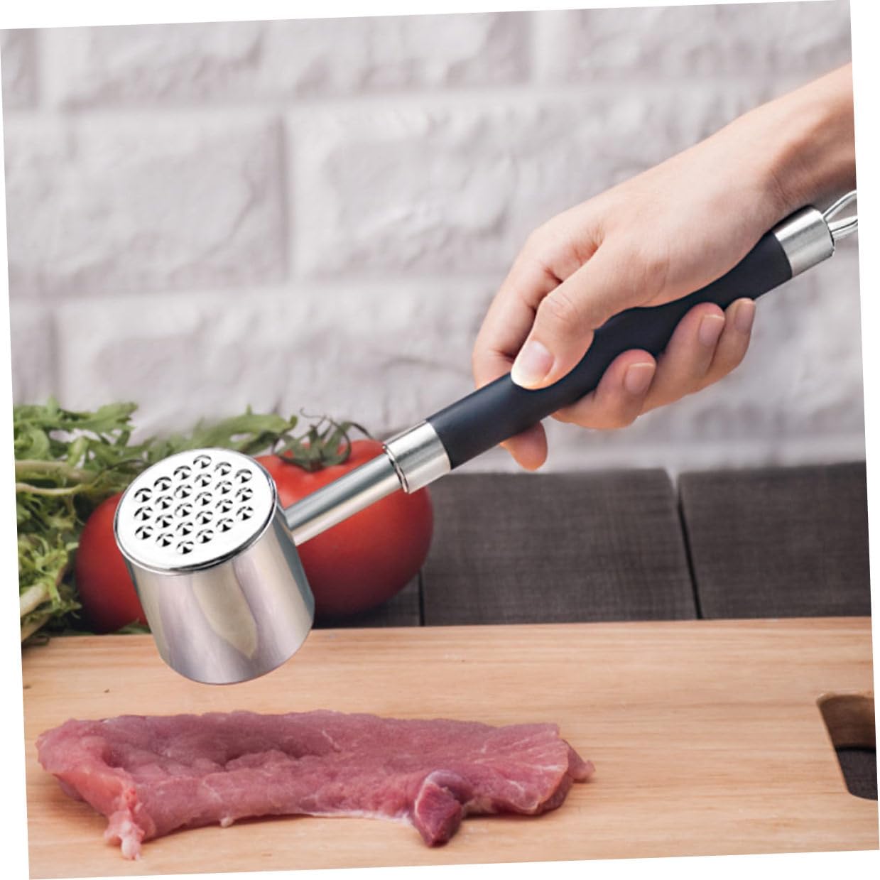 Stainless Steel Meat Mallet Dual-sided Tenderizer with Black Non-slip Handle, Kitchen Tool for Steak, Beef, and Pork Pounder, Heavy Duty Meat Hammer for Cooking and Bbq