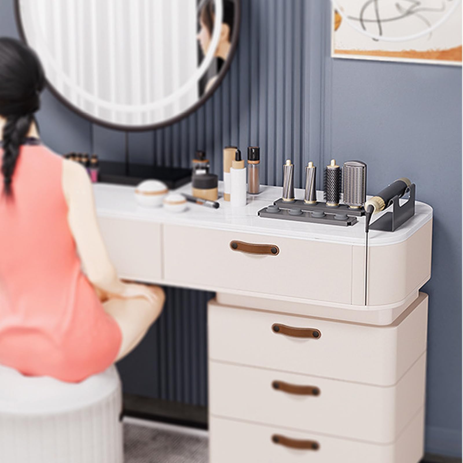 Einfache Installation des Föhnhalters ohne Löcher erforderlich, ideal für Badezimmer oder Schlafzimmer, magnetisches Föhnregal