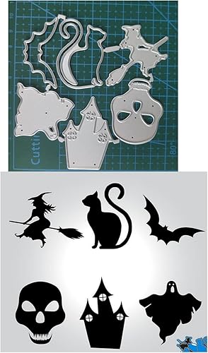 Troqueles de metal para Halloween con diseño de gato y bruja para hacer tarjetas, plantillas de corte para álbumes de recortes, álbum de fotos,