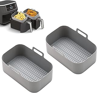 Silicone Air Fryer Liners for Ninja Air Fryer DZ201/DZ401, Air Fryer Silicone Liner for Ninja Dual Foodi, Reusable Air Fryer Basket Airfryer Liners for Ninja Air Fryer Accessories (2 x Gray)