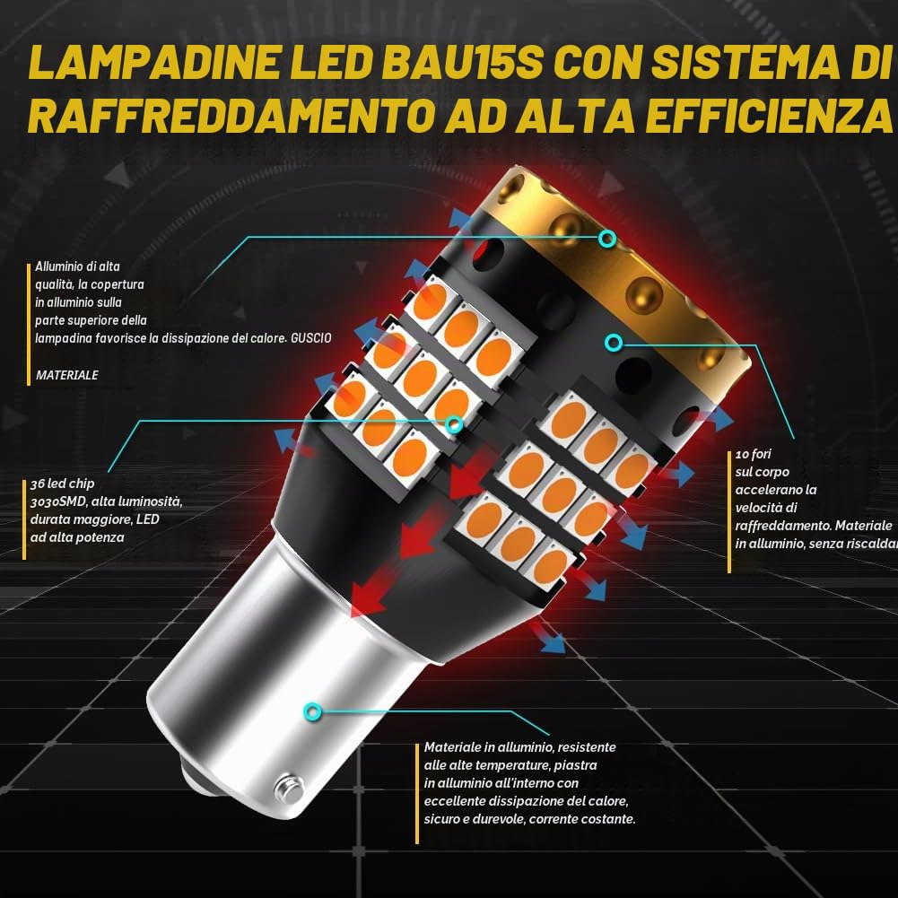 BAU15S PY21W LED Lampadine per Indicatori di Direzione Ambra 3700LM 3030 45 SMD Canbus Errore Anti - Hyper Flash Gratuito per Indicatori di Direzione a LED Anteriori o Posteriori (Pack-2)