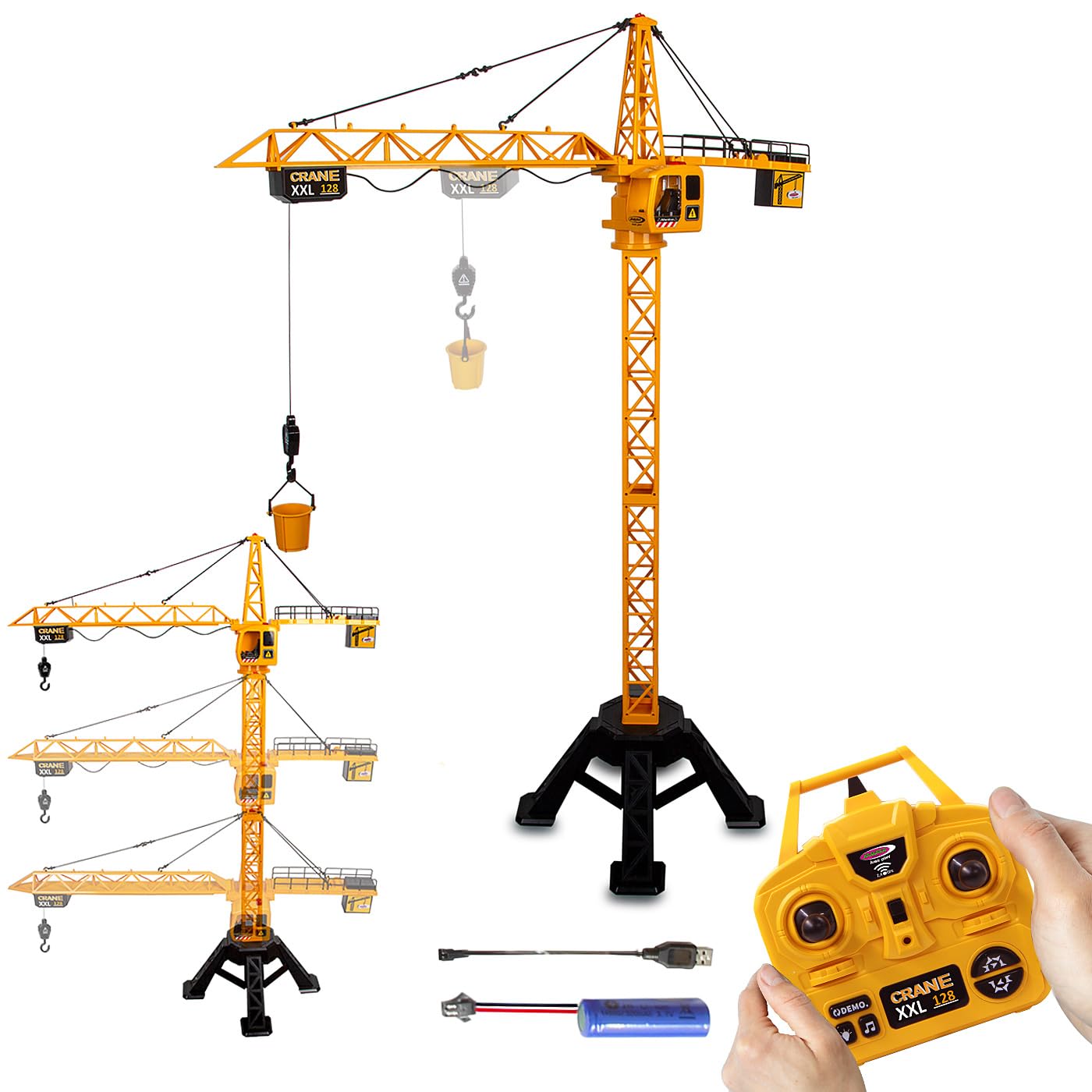 JAMARA 406320 Turmdrehkran Crane XXL 128 2,4GHz - Kinder Spielzeug Ferngesteuert, Fernbedienung Rc Toy, Kran für Baustelle Remote Control, Geschenk für Kinder, Metallhaken