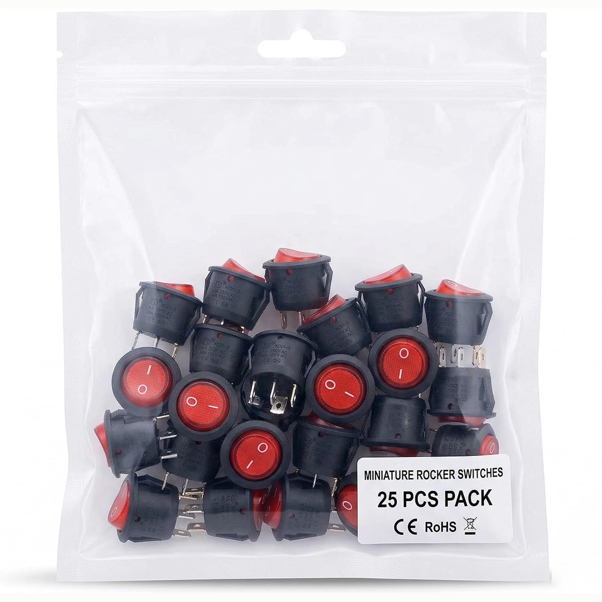 Snap-in RED LED Round Rocker Switch Illuminated Boat Toggle Power Switch Red Light SPST ON-Off 3 Pin AC 250V 6A 125V 10A, Use for Household Appliances (25)-image-9